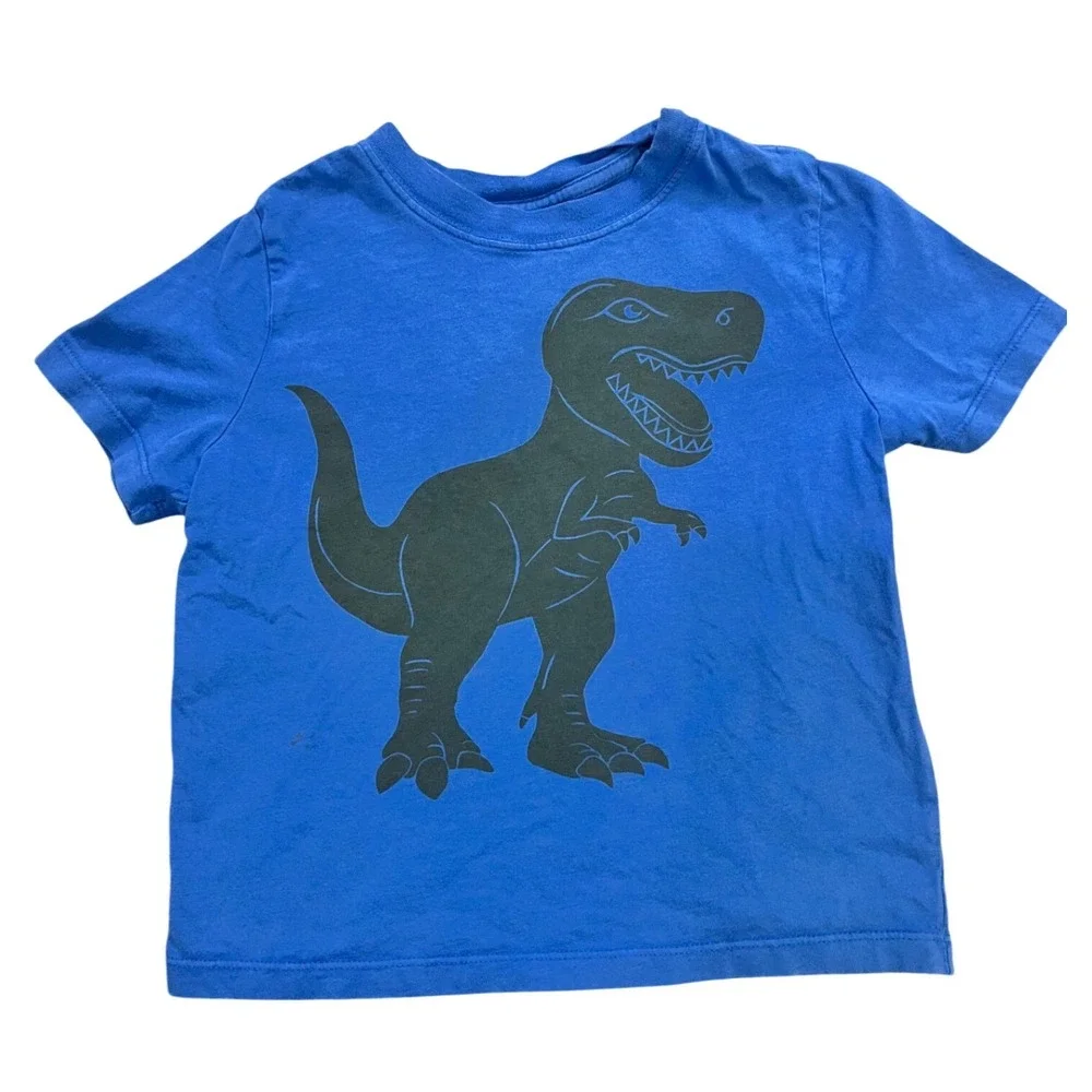 Hanna Andersson Boys Blue T-Rex Dinosaur Graphic Tee Shirt Organic Cotton US‎ 4